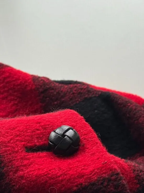 Aritzia WILFRED FREE Off Duty Red Black Check Wool Blend Cocoon Coat, Size S - Picture 10 of 16